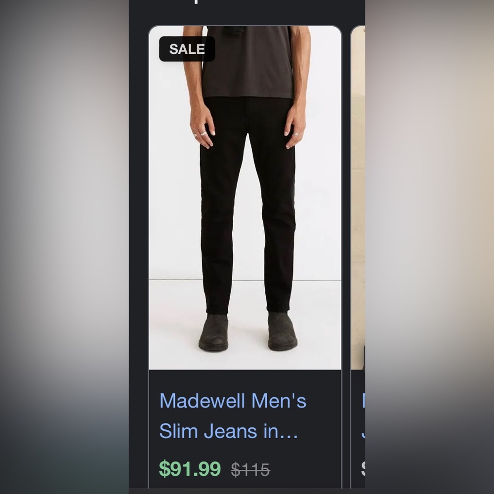 Mens Madewell Slim fit jeans black